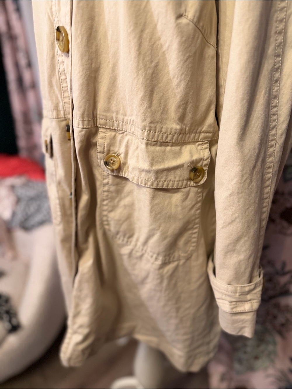 GAP XL Cream Utility Trench Jacket Coat Floral Lined Button Front Safari - Picture 5 of 13